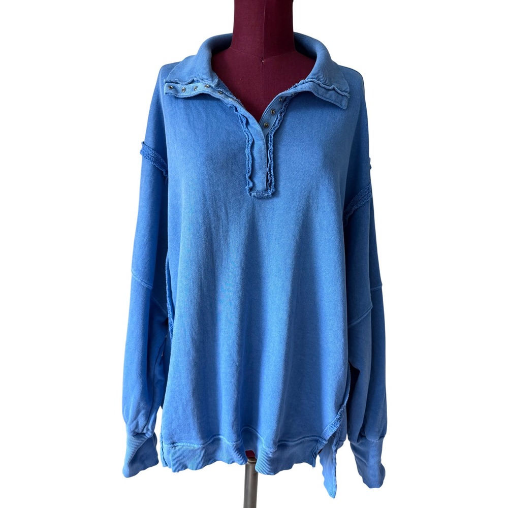 We The Free People Shirt Sweatshirt Pullover Camden Henley Blue Large - Picture 3 of 10